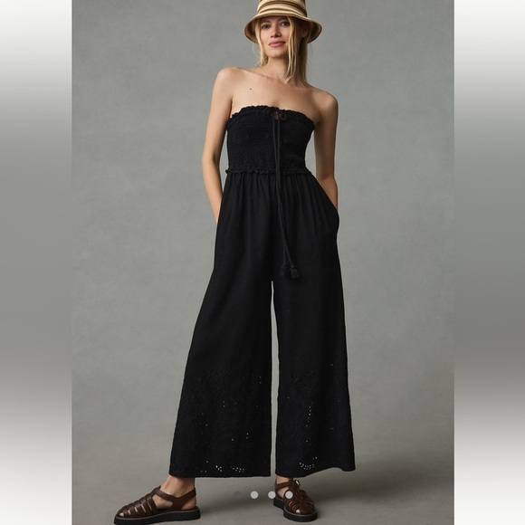 Anthropologie Pants - Anthropologie Black Strapless Jumpsuit with Eyelet Detail